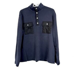 Michael Kors Men Size XL Snap Stand Collar Pocket Detail Long Sleeve Navy Top